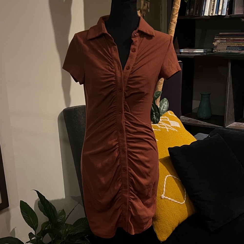 SHEIN Rust Ruched Mini Dress
